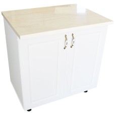 Masca pentru chiuveta cu 2 usi 80 cm Zebra, alb/MDF Alb Lucios, cu blat Travertin, 80 x 85 x 60 cm